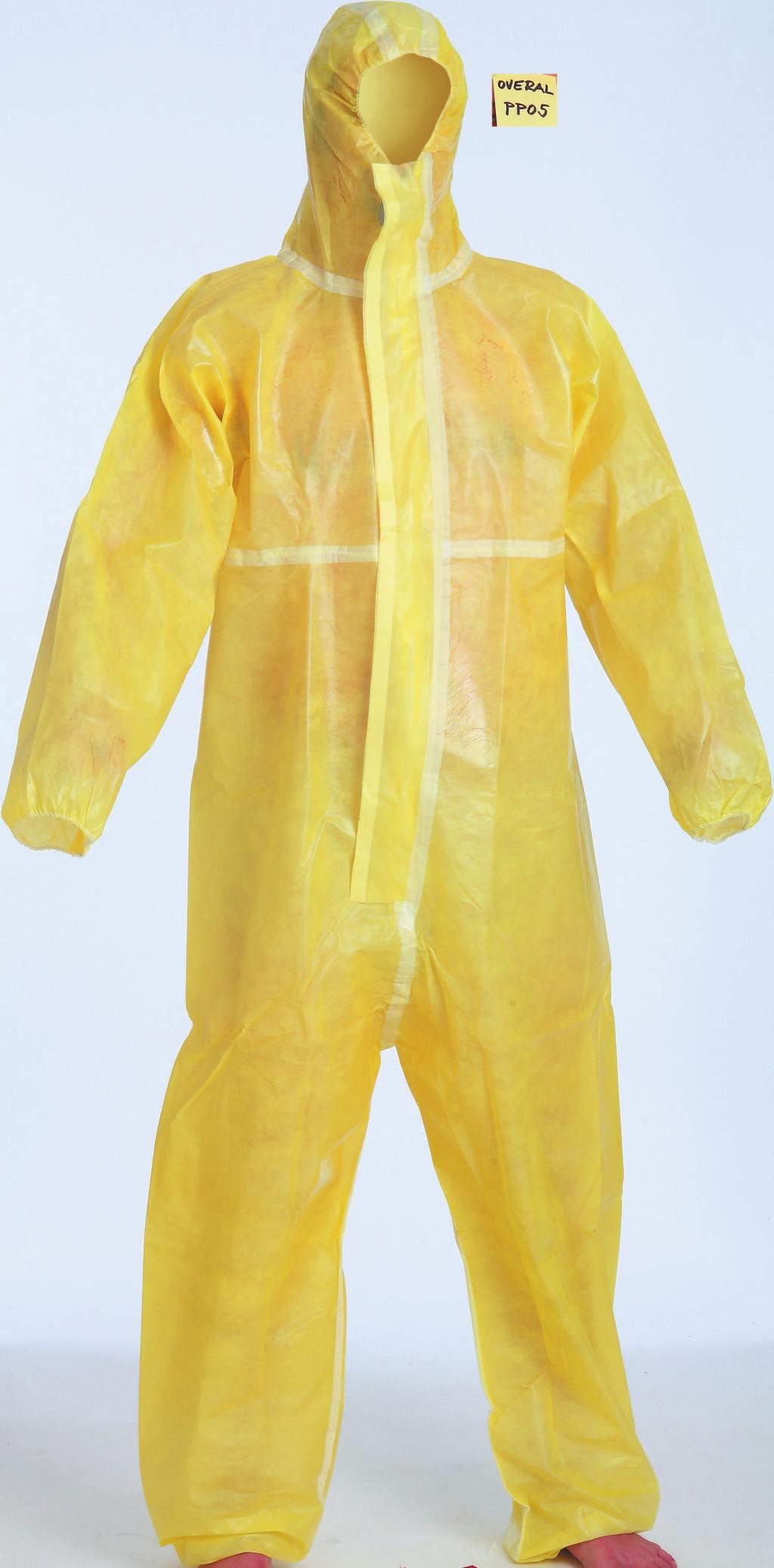 03_Odevy07_070-130.qxd 7/12/07 2:46 PM Str. 122 ODĚVY ochranné overaly protective CLOTHING CHEMSAFE P5 Ochranný oblek s kapucí z netkaného polypropylenu s nepropustnou ochrannou vrsvou.