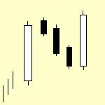 Evening Doji Star (yoi no myojyo doji bik sei) Tato formace navozuje otočení trendu směrem dolů. Po dlouhém bílém candlesticku následuje příští otevírací cena po mezeře (gap).