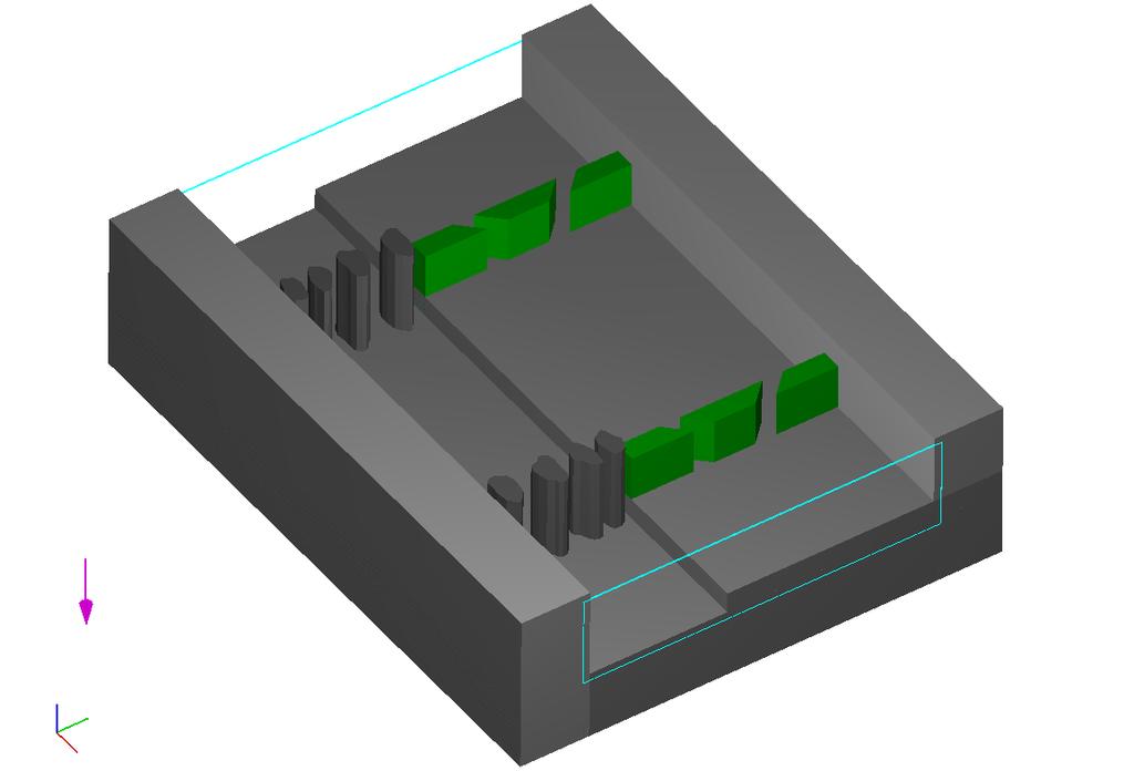Obr. 3. Rozsah pomocného modelu části rybího přechodu 1.5 Nastavení softwaru FLOW-3D Modelování proudění v rybím přechodu u jezu Obřany bylo provedeno v softwaru FLOW-3D.