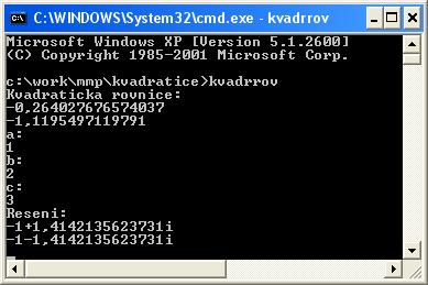 12 Vzniklé assembly kvadrrov.exe spustíme obvyklým způ sobem, tady je výsledek Kromě př íspě vku VB týmu (Kvadratická rovnice) vidíme rovně ž, jak.