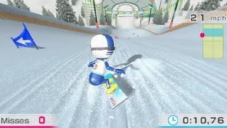 Deska Wii Balance board je otočena o 90 kolmo směrem k obrazovce. Snowboard se ovládá přenášením váhy na přednoží a na paty. Větší zatížení je na přední DK. Hra byla hrána z obou stran. 2.