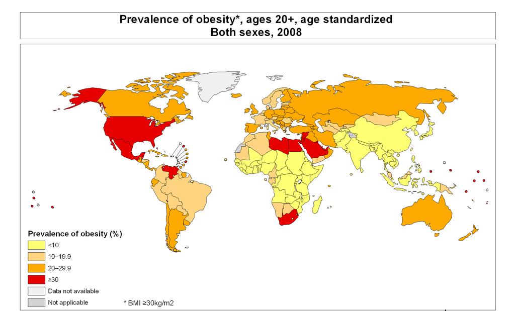 2.1 Prevalence obezity V roce 2010 byla provedena analýza, která odhadovala, ţe na celém světě je 1,0 miliarda osob s nadváhou a 475 milionů obézních osob.