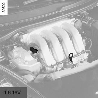 Hladina motorového oleje: doplnění/plnění (1/2) 1 2 1 2 Doplnění a naplnění Vozidlo musí stát na rovném povrchu, motor musí být zastavený a studený (například ráno před prvním spuštěním motoru).