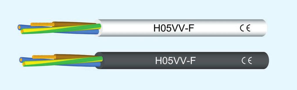 H05VV-F Flexibilní kabel, barevné Ïíly, bíl nebo ãern PVC plá È 01 - Lanûné mûdûné jádro dle normy DIN VDE 0295 a IEC 60228 tfi.