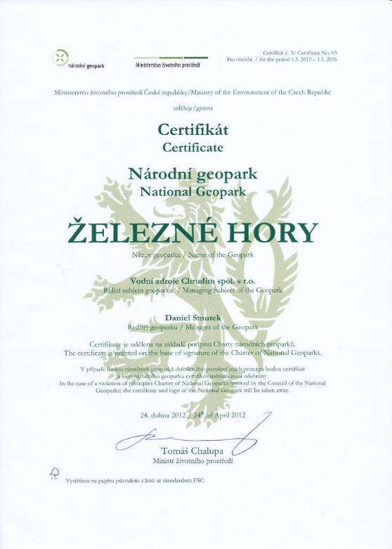 4 Případová studie Národní geopark Železné hory 4.1 Národní geopark Železné hory 4.1.1 Historie a řízení geoparku Průkopníkem ve snaze vyzdvihnout geologickou hodnotu Železných hor (Doucek a kol.