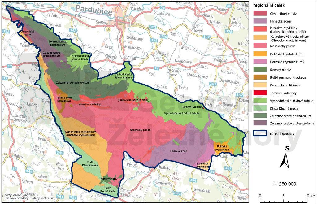 4.1.3 Geologická charakteristika geoparku Národní geopark Železné hory (Smutek, 2014: 34) se nachází v oblasti, kde dochází ke kontaktu několika regionálních geologických jednotek.