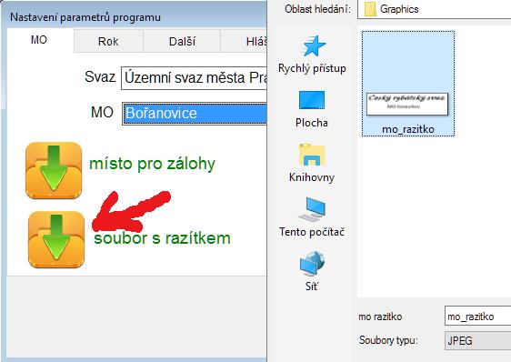 EvMO2017 výchozí nastavení programu Klikem na ikonu se nastaví cesta pro soubor s razítek MO.