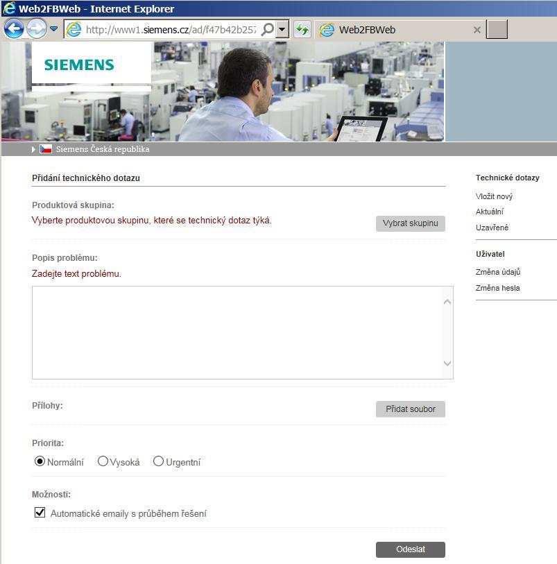 Siemens Support Výběr z produktového