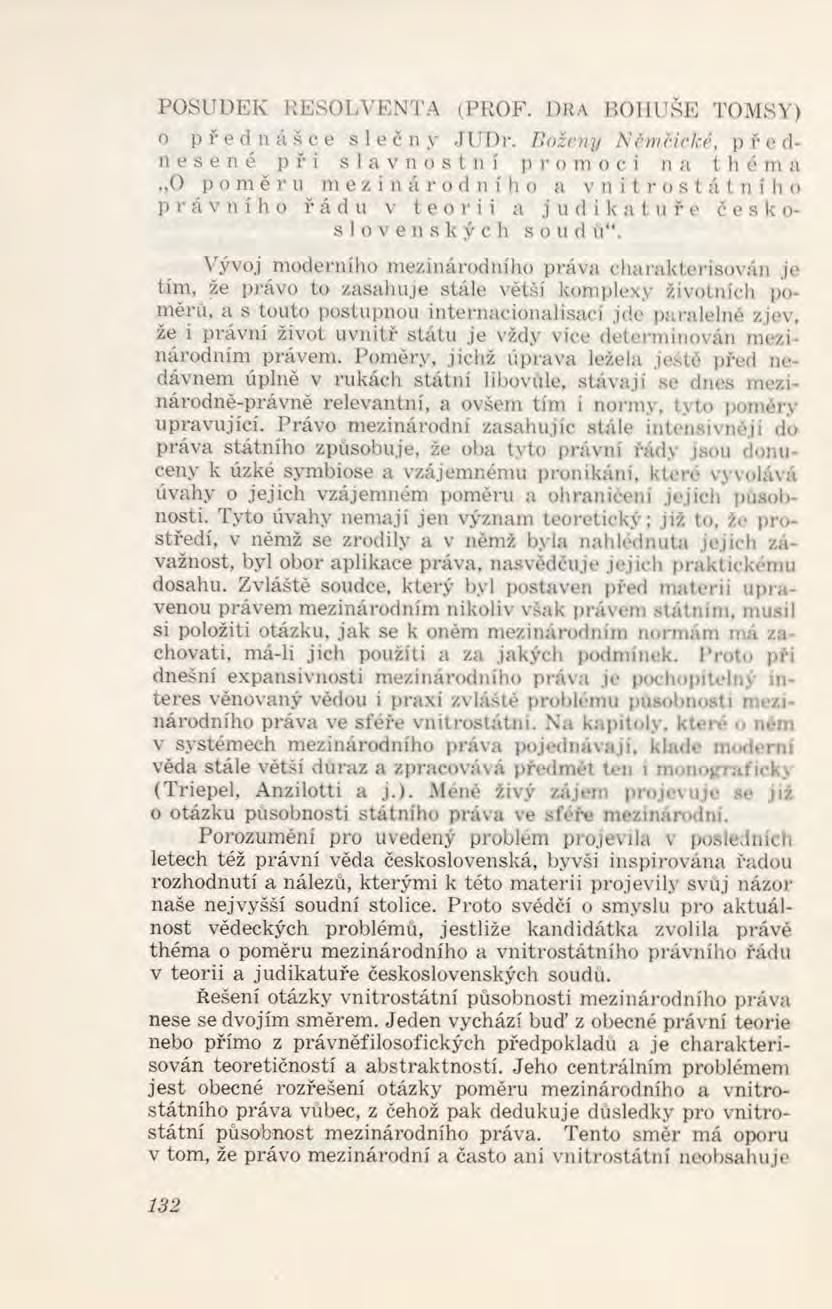 POSUDEK RESOLVENTA (PROF. DRA BOHUŠE TOMSY) o přednášce slečny JUDr.