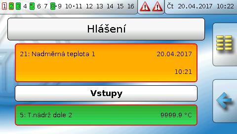 Hlášení Pokud se nachází regulace v okamžik hlášení právě v režimu pro experta a pokud je výstup pro Dominant zap. (Expert) přepnut zrovna na Ruč./VYP, pak zůstane vypnutý.