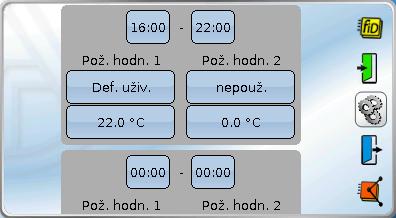 Spínací hodiny Příklady pro časové programy Časový program 1 s pevnými spínacími a vypínacími body a požadovanými hodnotami 1 Časové programy 2 3 4 5 Nastavení: 1.