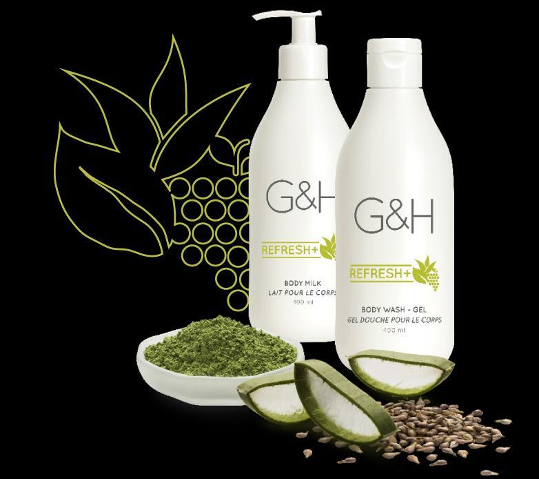 G&H REFRESH+ G&H REFRESH+ ke zklidnění suché pokožky! Řada G&H REFRESH+ zahrnuje Sprchový tělový gel a Tělové mléko.