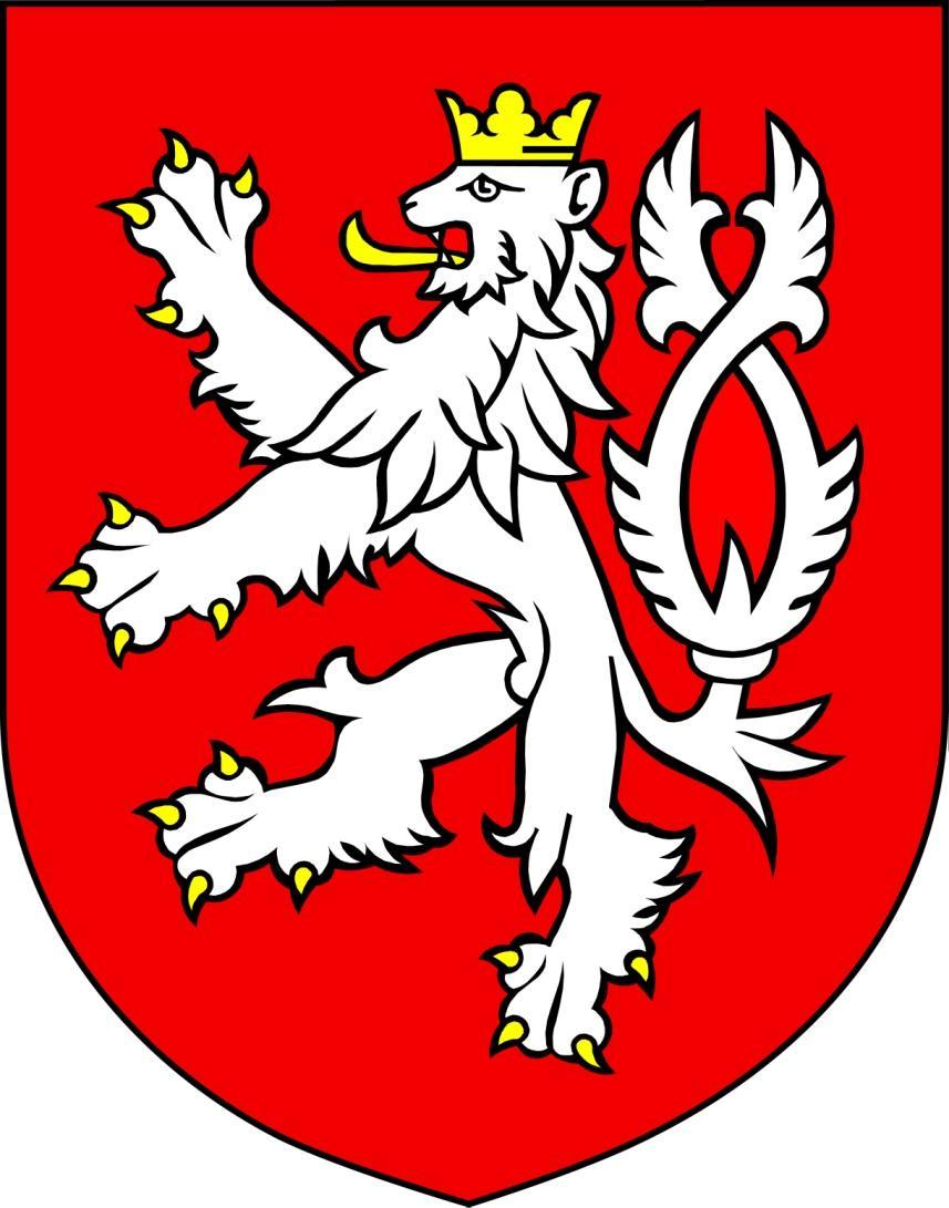 Malý státní znak: Tvoří ho červený štít, v němž je stříbrný dvouocasý lev ve skoku se zlatou korunou