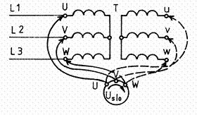 Úkol 2 Kontrola sledu fází Necyklickou záměnou svorek trojfázového transformátoru se vždy změní sled fází, zatímco při cyklické záměně sled fází zůstává nezměněn.