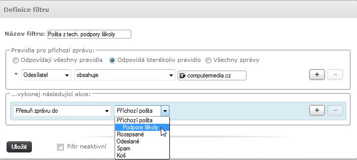 Nejprve přejděte do modulu Nastavení Filtry. Zde ve sloupci filtry klepněte na piktogram Přidej filtr. 2. V pravém panelu Definice filtru editujte parametry přidávaného filtru.