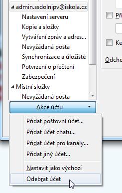 Zpětná kontrola nastavení přidaného účtu: V Thunderbirdu si v levém sloupci označte vámi přidaný účet iškolácké pošty a klepněte na odkaz Zobrazit nastavení pro tento