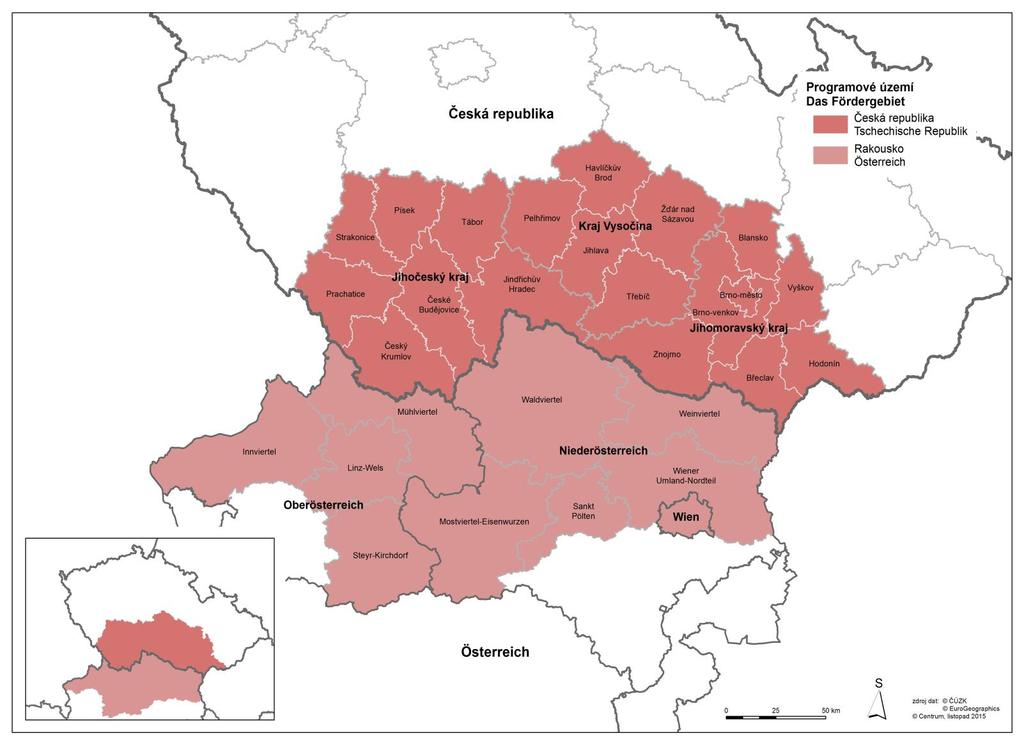 Programové území Rakousko Mostviertel-Eisenwurzen, Sankt Pölten, Waldviertel, Weinviertel, Wiener Umland-Nordteil, Wien,