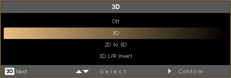 A poskytuje odlišný 3D režim, nastavení konvergence a hloubky.