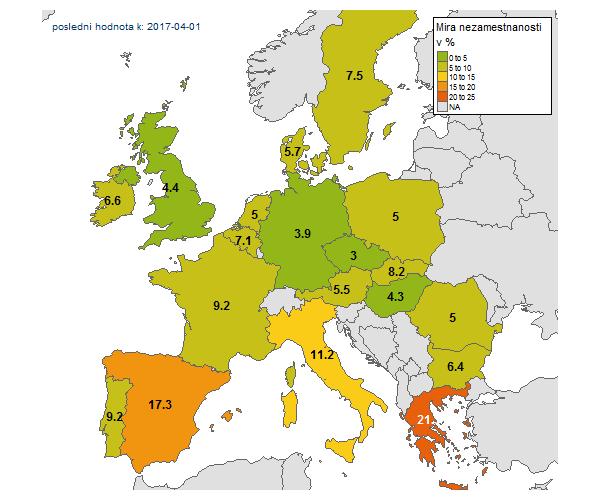 EVROPSKÁ INFLACE HICP, MEZIROČNĚ, % MÍRA NEZAMĚSTNANOSTI ILO/EUROSTAT, %