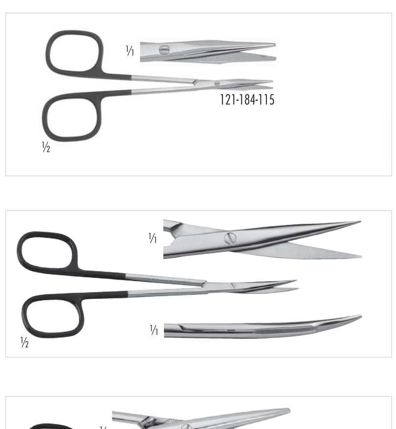 Nůžky 121-182-115 hrotnaté, rovné 121-183-115 hrotnaté, zahnuté 121-184-115 tupé, rovné
