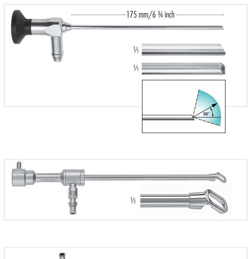 SHAPERS Nástroje pro plastiku obličeje XP 701/43 Ø 4 mm 260-105-030 Ø 5 mm SHAPER endoskop širokoúhlý objektiv, 30º autoklávovatelný 260-501-180 Ø 4 mm