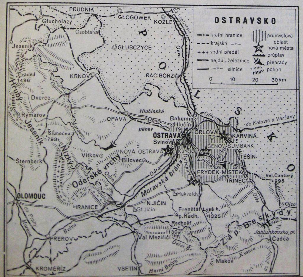 Paměť města názvy míst H AV Í Ř O V Obrázek č. 5 Mapa Ostravska v roce 1952.