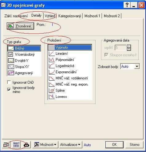 4.1 Spojnicový graf V otevřeném okně grafu zvolíte prvně proměnnou, pro kterou chcete vytvořit graf. Na kartě Detaily lze navolit typ grafu (běžný, vícenásobný),