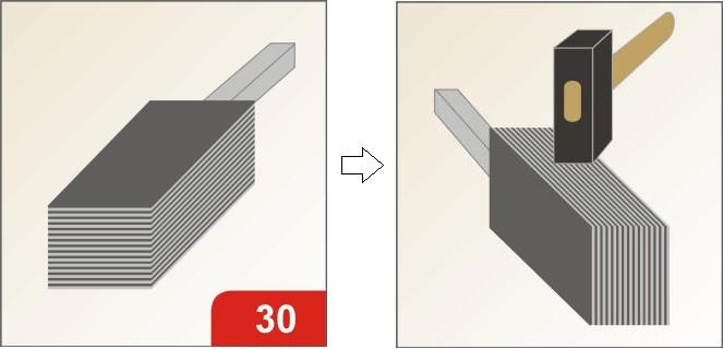 1. Vykováme paket zhruba o třiceti vrstvách a
