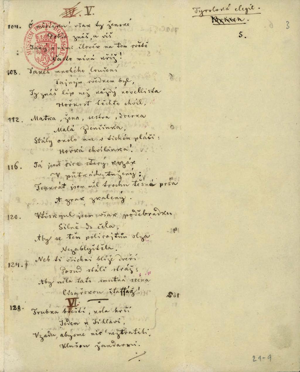Karel Havlíček Borovský Tyrolské elegie. Literární archiv PNP, fond Karel Havlíček.