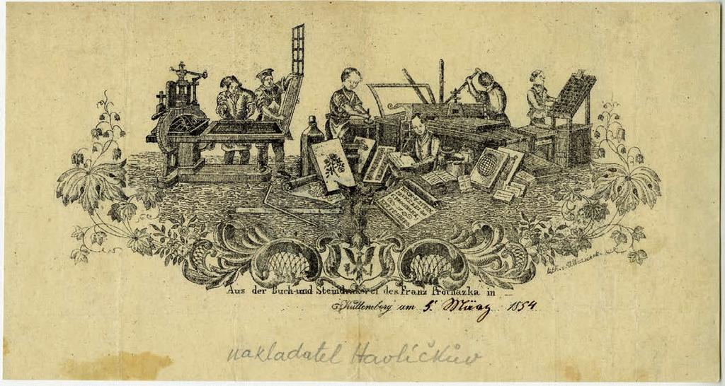 Tiskárna Františka Procházky v Kutné Hoře, 5. března 1854. Archiv NM, fond Bohuslav Dušek, č. 119/4.