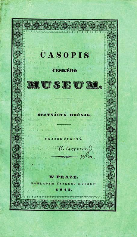 Obálka čtvrtého čísla Časopisu Českého museum z roku 1842 s podpisem Karla Havlíčka