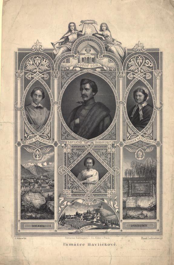 Grafický list Památce Havlíčkově. Podle kresby Josefa Scheiwla (1833 1912) ryl Hynek Lechleitner (1827?), vydal nakladatel Ignác Leopold Kober, tiskl K. André v Praze roku 1863.
