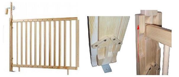 Dřevěné zábrany Schodová zábrana Nastavitelná šířka zábrany od 88 do 128 cm nebo od 94 do 140 cm Na stěnu se přišroubuje lišta se zábranou a