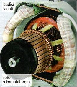5 Univerzální motor Při připojení komutátorového motoru se sériovým buzením na střídavé napětí se mění současně směr magnetického toku v budícím