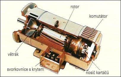 51 Stejnosměrný derivační motor (motor s paralelním buzením) Komutátor (kolektor) je válec, jehož plášť je tvořen lamelami z tvrdé měděné slitiny, oddělenými