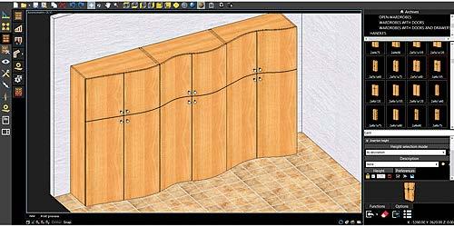 Tvorba sestav nábytku bcabinet software s 3D vizualizací, knihovnou