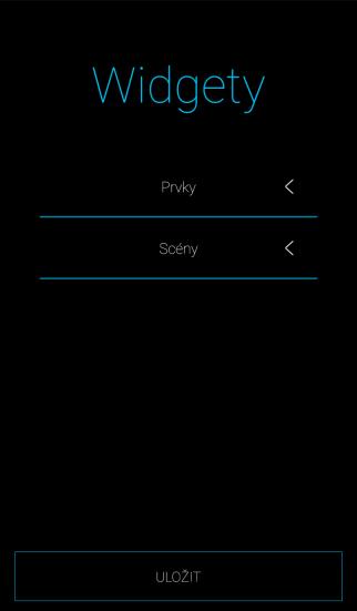 Stiskem tlačítka Přidat widget se zobrazí pole: Prvky a Scény. Stiskem šipky se zobrazí nabídka přiřazených prvků (scén). Dotekem označíte ty, které chcete, aby se zobrazovali jako widgety.