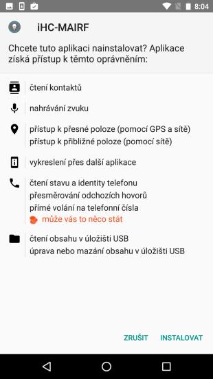 - Pomocí mobilního telefonu a nástroje Správce souborů vyhledejte v adresáři souborového systému uloženou aplikaci ihc-mairf.