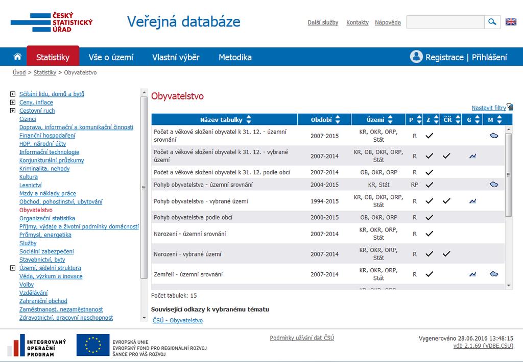 VDB STATISTIKY A SEZNAM VÝSTUPNÍCH OBJEKTŮ ČESKÝ