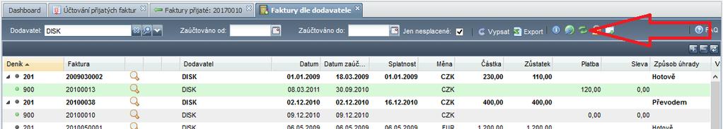 Faktury dle dodavatele / zákazníka Do dotazu na faktury byl přidán nový odkaz umožňující ihned otevřít párování faktur pro zvolenou společnost Filtry na středisko v sestavách Do několika účetních