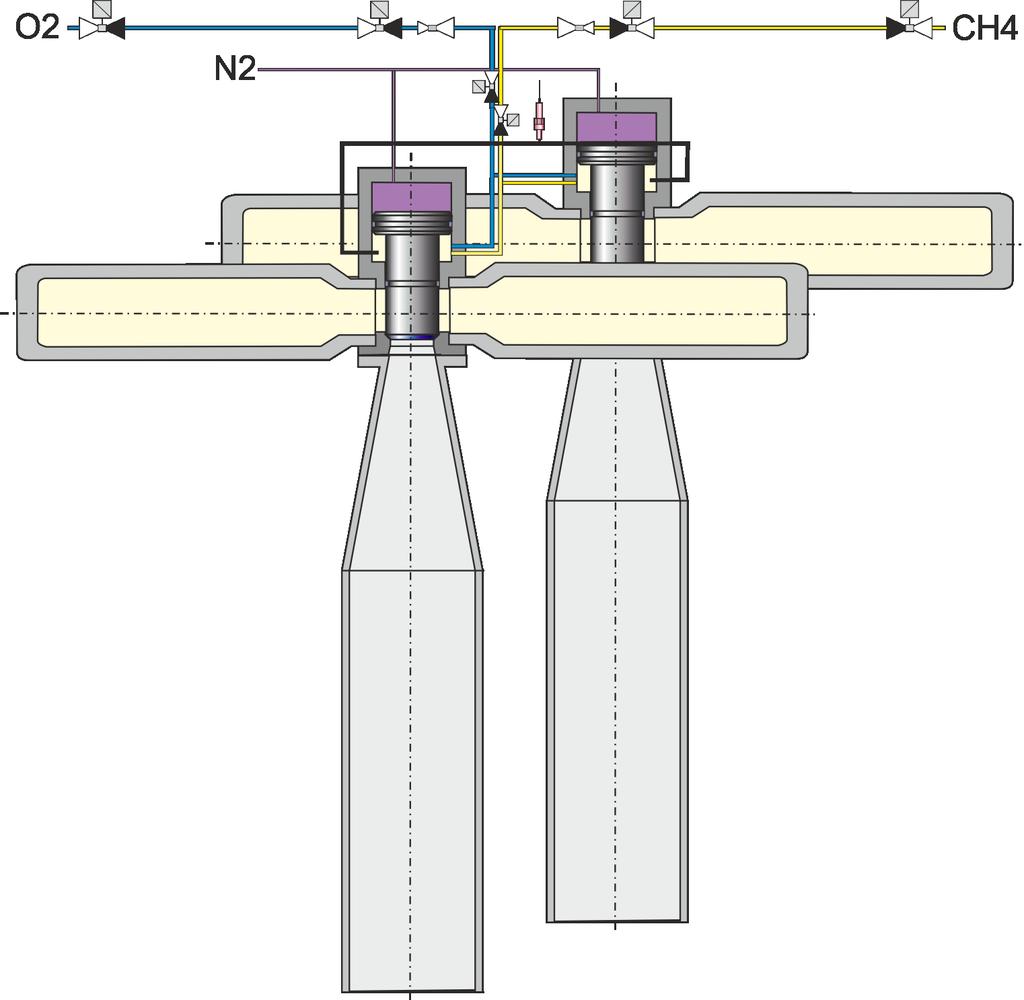 Schéma «Twin» Sérií Solenoidkyslíková láhev Solenoid přímého plnění