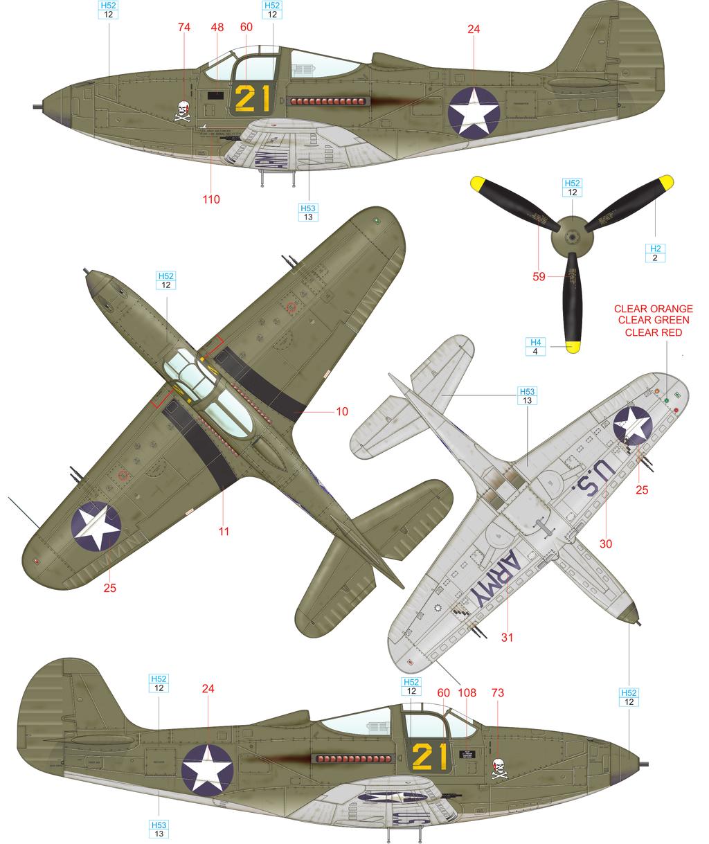 E P-39F, Lt. William F. Fiedler, 70th FS / 347th FG, Fiji a Guadalcanal, přelom 194 / 1943 Jako jediný Američan dosáhl Lt. Fiedler pěti potvrzených sestřelů na typu P-39 Airacobra.