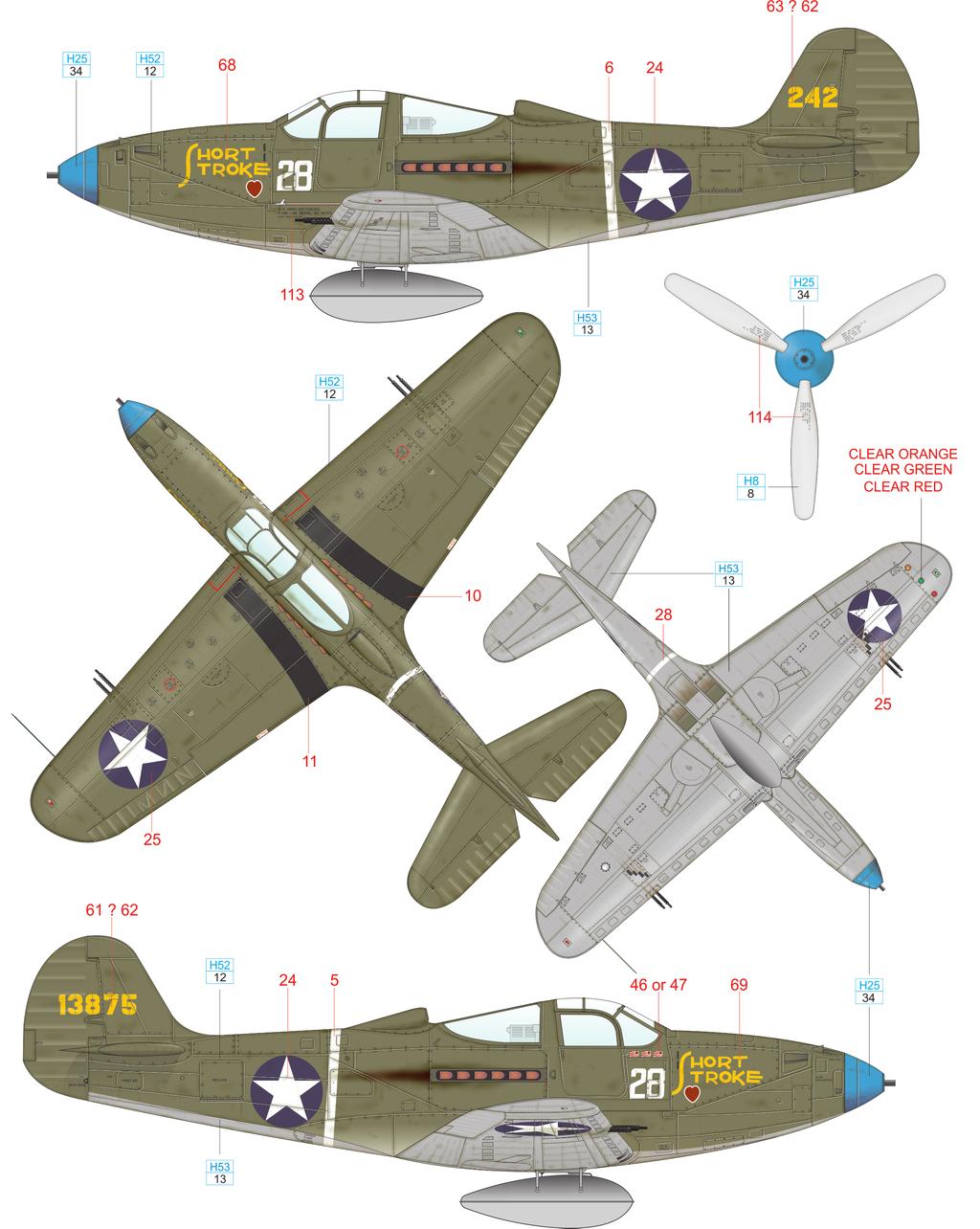 G P-39K, s/n 4-75, 70th FS/18th FG, Guadalcanal, jaro 1943 Původním uživatelem Airacobry byla th FS.