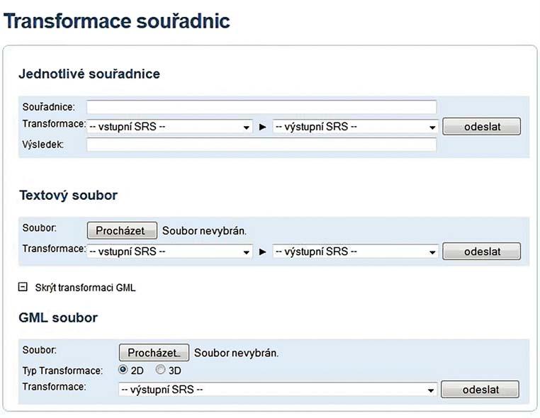 Do služby byl zařazen resortem ČÚZK vytvořený transformační modul programu ETJTZU 2013 obsahující zpřesněné globální transformace mezi uvedenými systémy.