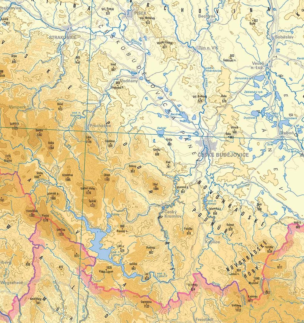 Česká republika Fyzickogeografická mapa 1 : 500 000 Fyzickogeografická mapa České republiky 1 : 500 000 (FGM 500) zobrazuje celé území ČR na jednom mapovém listě, tj. plochu 78 870 km 2.