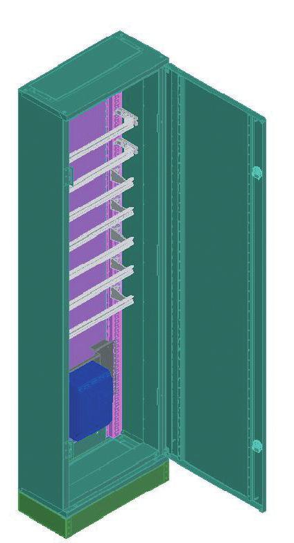 Montážní desky a přístrojové lišty lze umístit i přímo na zadní nosný rám. Krycí desky jsou po celé výšce skříně montovány na bočnice BPZ-MSW.