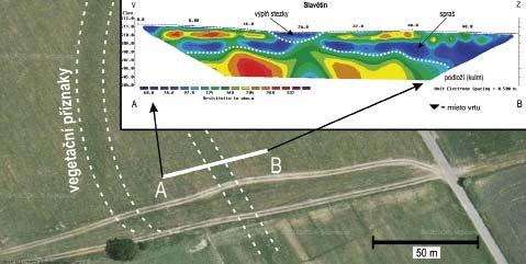 Naměřené datové body odporového pseudoprofilu byly zpracovány metodou inverze nejmenších čtverců v softwaru RES2DINV (Geotomo) a zobrazeny jako inverzní modely měrného odporu se zohledněním
