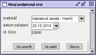 Dále se pro uživatele uvedené v tomto seznamu tiskne list podpisových vzorů, což je formulář pro vytištění uživatelů a jejich ruční podpis.