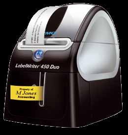 štítkovač DYMO LabelWriter 450 Duo Kompatibilní se systémy Windows XP a Windows Vista (32 a 64bitové verze) a Windows 7 Připojení pomocí USB; obsahuje kabely,