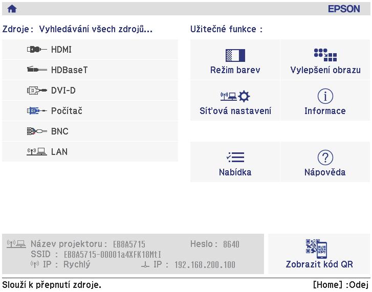 Použití nápovědy 168 Dojde-li k problému s projektorem, můžete n pomoc zobrzit